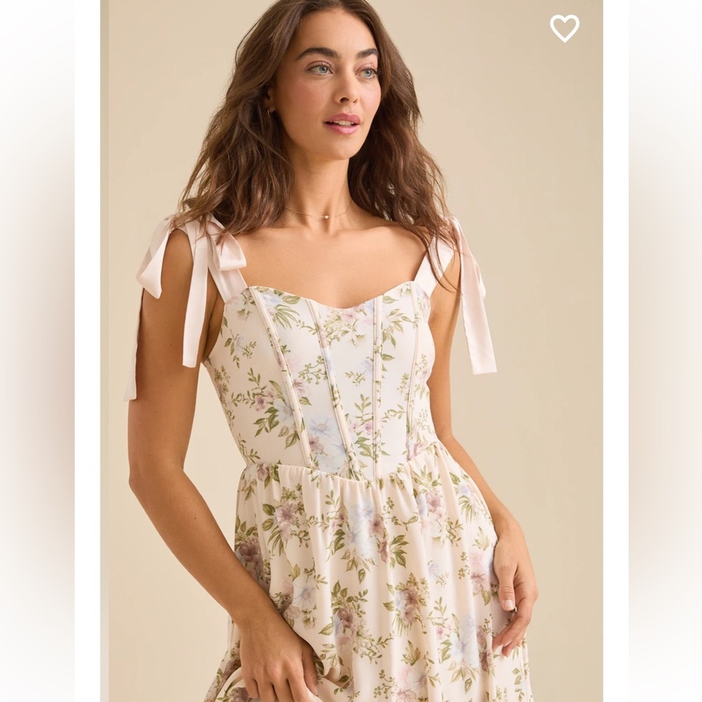 Altar'd State Cream Floral Tie-Shoulder Midi Dress - Picture 2 of 6